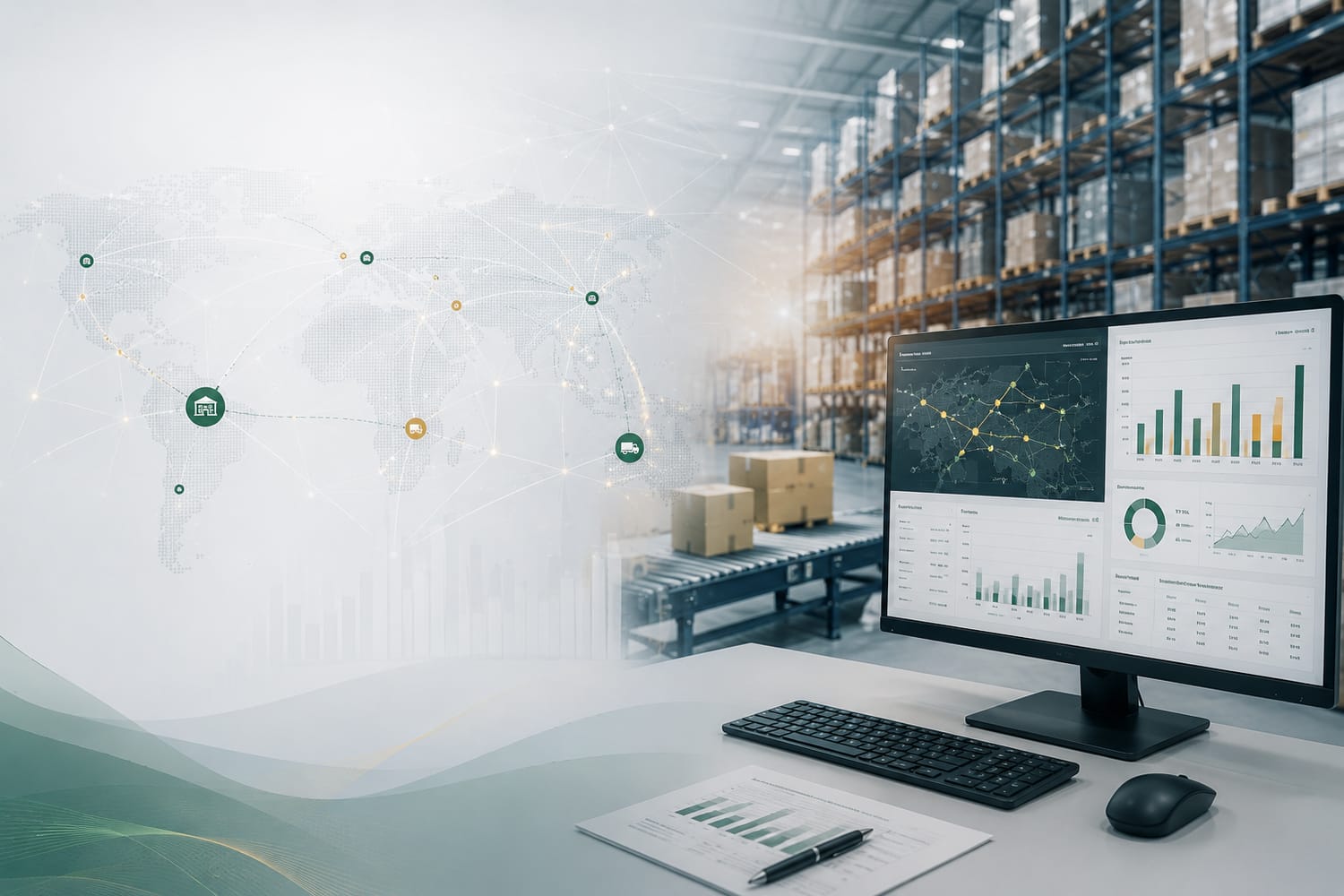 FMCG distribution dashboard showing supply chain network, inventory, and warehouse analytics